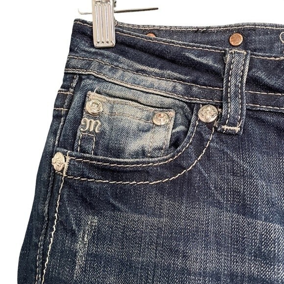 Miss Me Jeans FDL Easy Straight Dark Wash Rhinestone Bling Pockets Size 26 | 2 - Picture 7 of 15